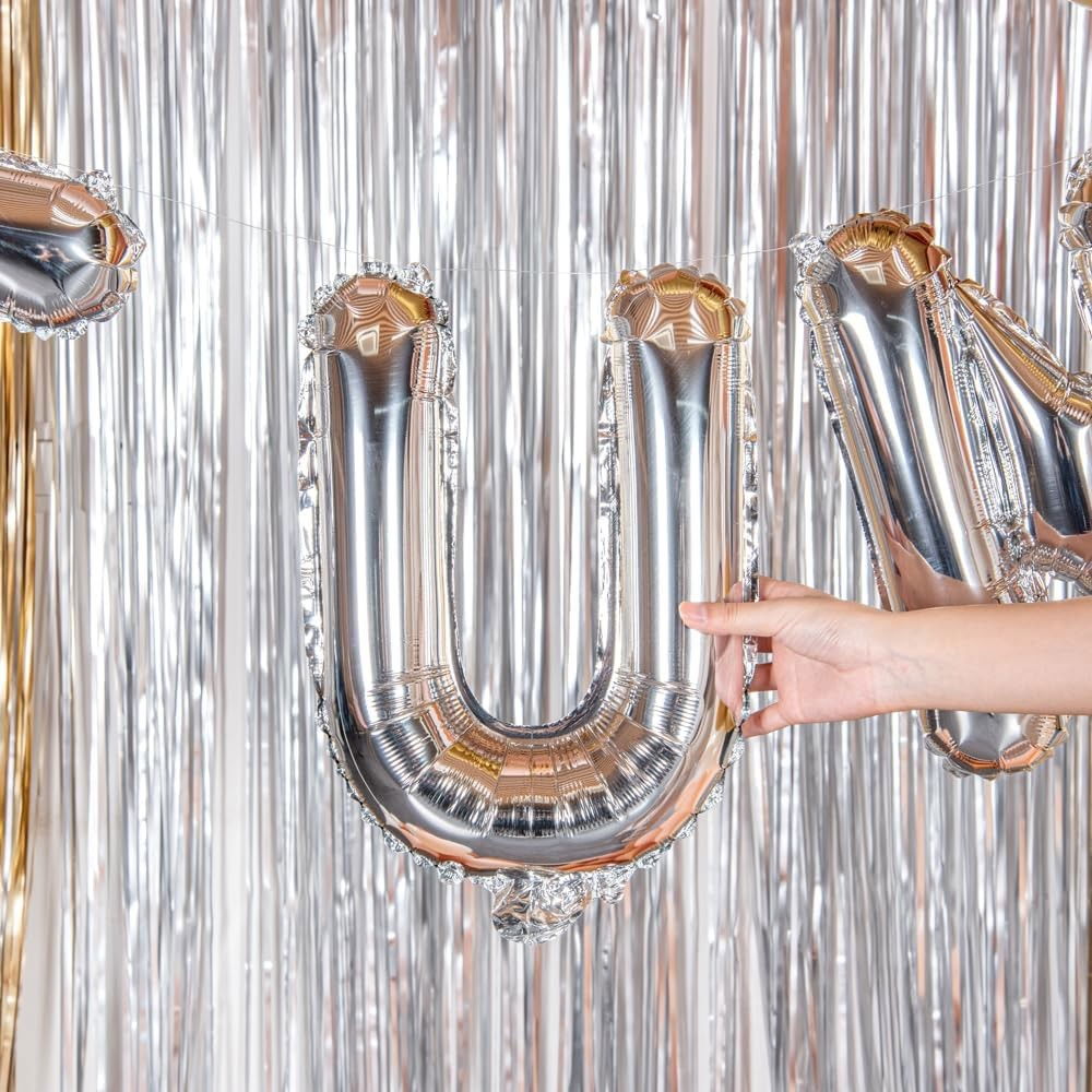 Balon Folie Metalizata Litera U, Flippy, 80 cm, Umflati cu Heliu sau Aer, Ambalaj Individual, Pai inclus, Argintiu [4]