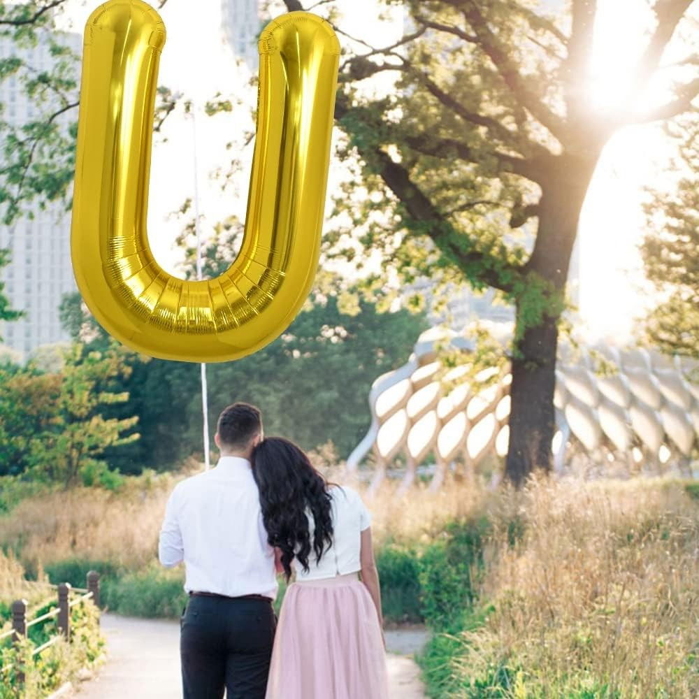 Balon Folie Metalizata Litera U, Flippy, 80 cm, Umflati cu Heliu sau Aer, Ambalaj Individual, Pai inclus, Auriu [3]
