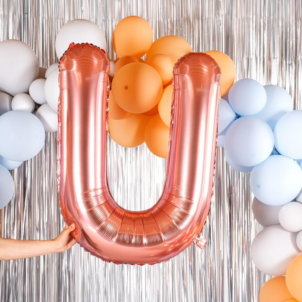 Balon Folie Metalizata Litera U, Flippy, 80 cm, Umflati cu Heliu sau Aer, Ambalaj Individual, Pai inclus, Rose Gold [5]