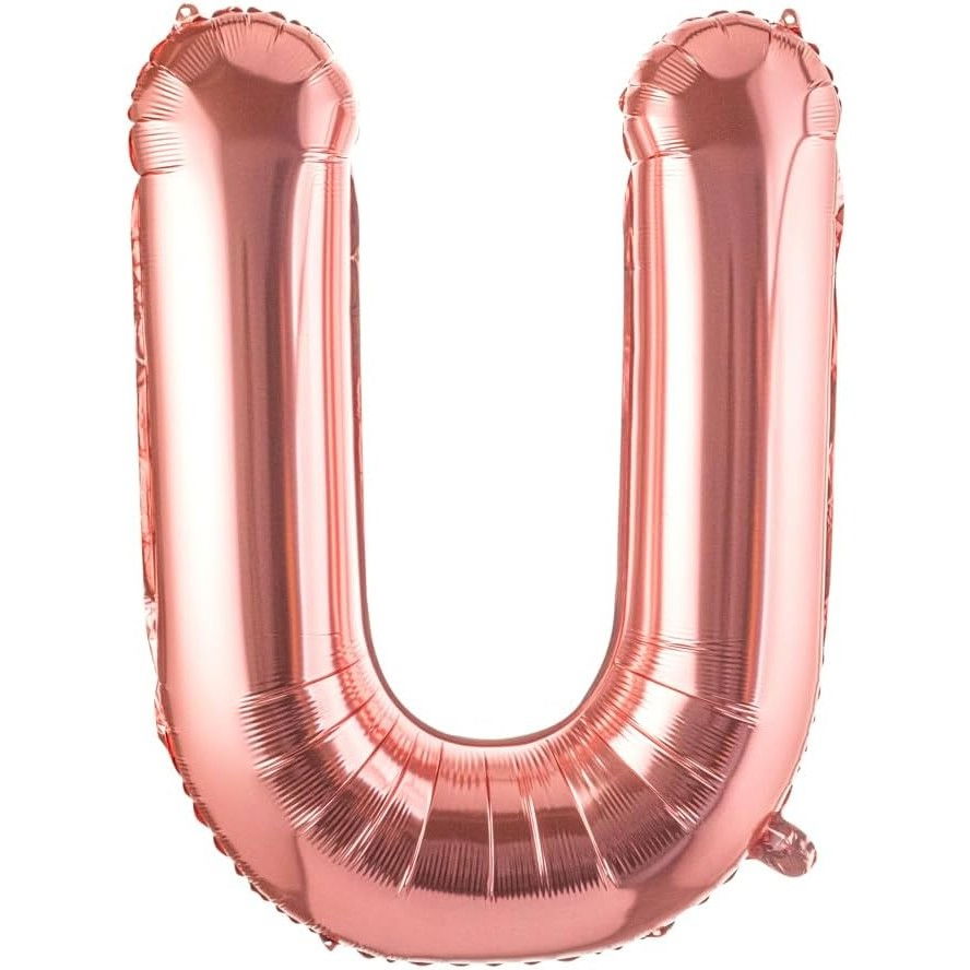 Balon Folie Metalizata Litera U, Flippy, 80 cm, Umflati cu Heliu sau Aer, Ambalaj Individual, Pai inclus, Rose Gold [1]