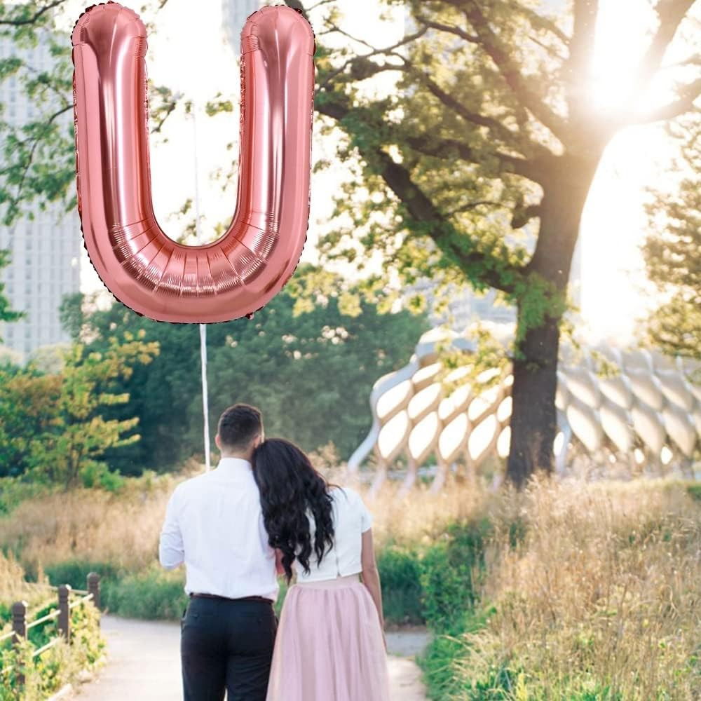 Balon Folie Metalizata Litera U, Flippy, 80 cm, Umflati cu Heliu sau Aer, Ambalaj Individual, Pai inclus, Rose Gold [3]