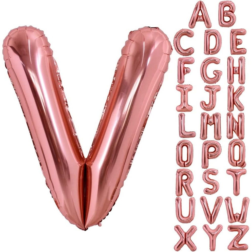 Balon Folie Metalizata Litera V, Flippy, 100 cm, Umflati cu Heliu sau Aer, Ambalaj Individual, Pai inclus, Rose Gold [4]