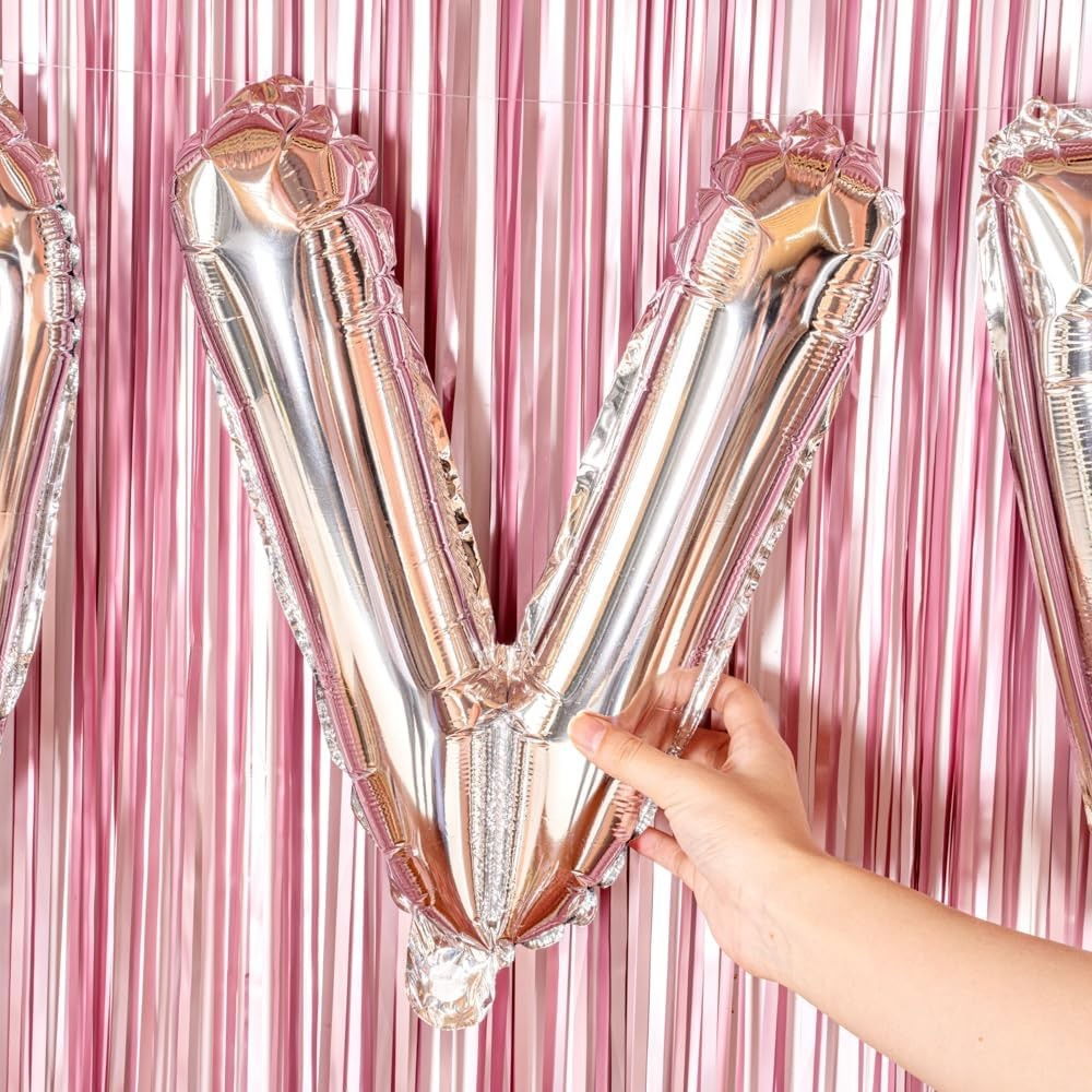 Balon Folie Metalizata Litera V, Flippy, 40 cm, Umflati cu Heliu sau Aer, Ambalaj Individual, Pai inclus, Argintiu [4]