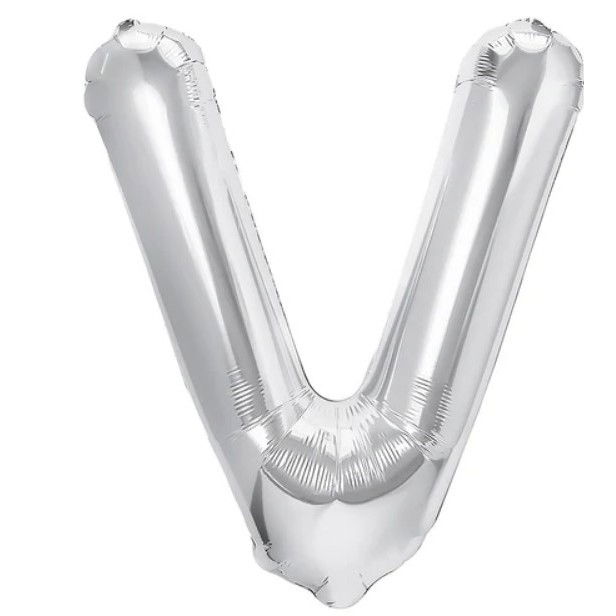 Balon Folie Metalizata Litera V, Flippy, 40 cm, Umflati cu Heliu sau Aer, Ambalaj Individual, Pai inclus, Argintiu [1]
