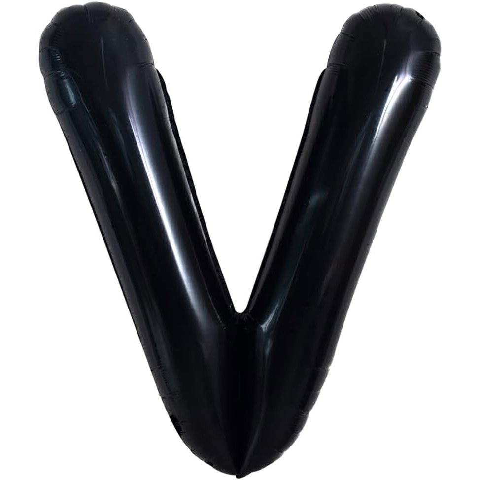 Balon Folie Metalizata Litera V, Flippy, 40 cm, Umflati cu Heliu sau Aer, Ambalaj Individual, Pai inclus, Negru [1]