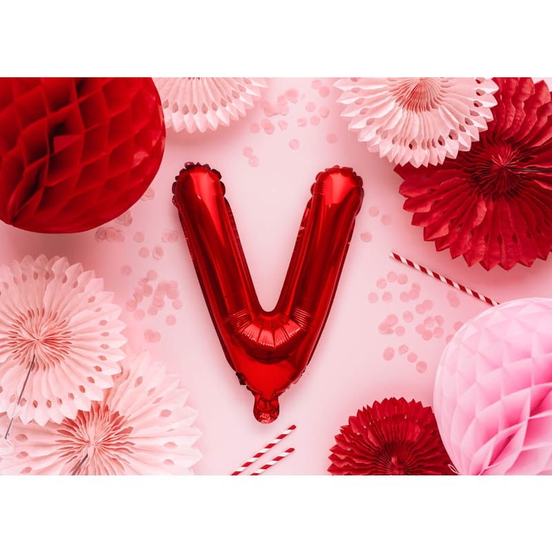 Balon Folie Metalizata Litera V, Flippy, 40 cm, Umflati cu Heliu sau Aer, Ambalaj Individual, Pai inclus, Rosu [2]