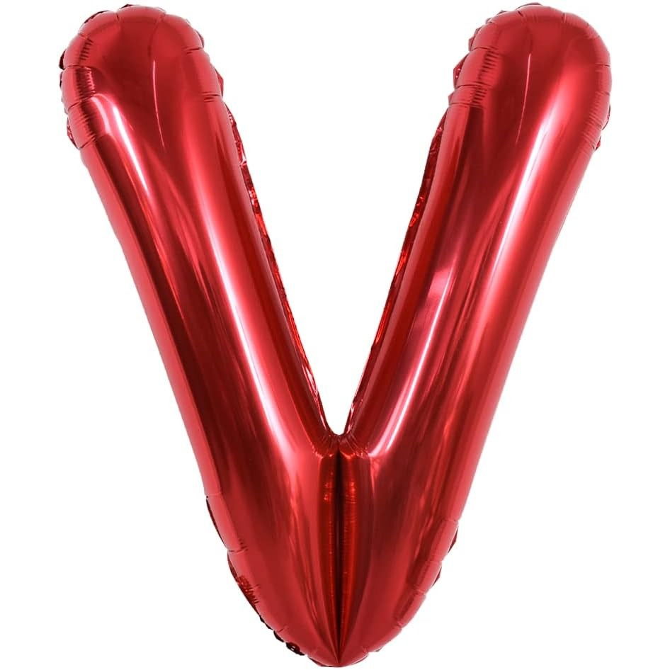 Balon Folie Metalizata Litera V, Flippy, 40 cm, Umflati cu Heliu sau Aer, Ambalaj Individual, Pai inclus, Rosu [1]