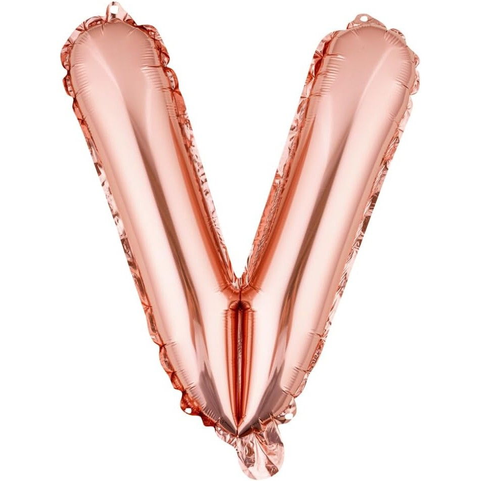 Balon Folie Metalizata Litera V, Flippy, 80 cm, Umflati cu Heliu sau Aer, Ambalaj Individual, Pai inclus, Rose Gold [1]