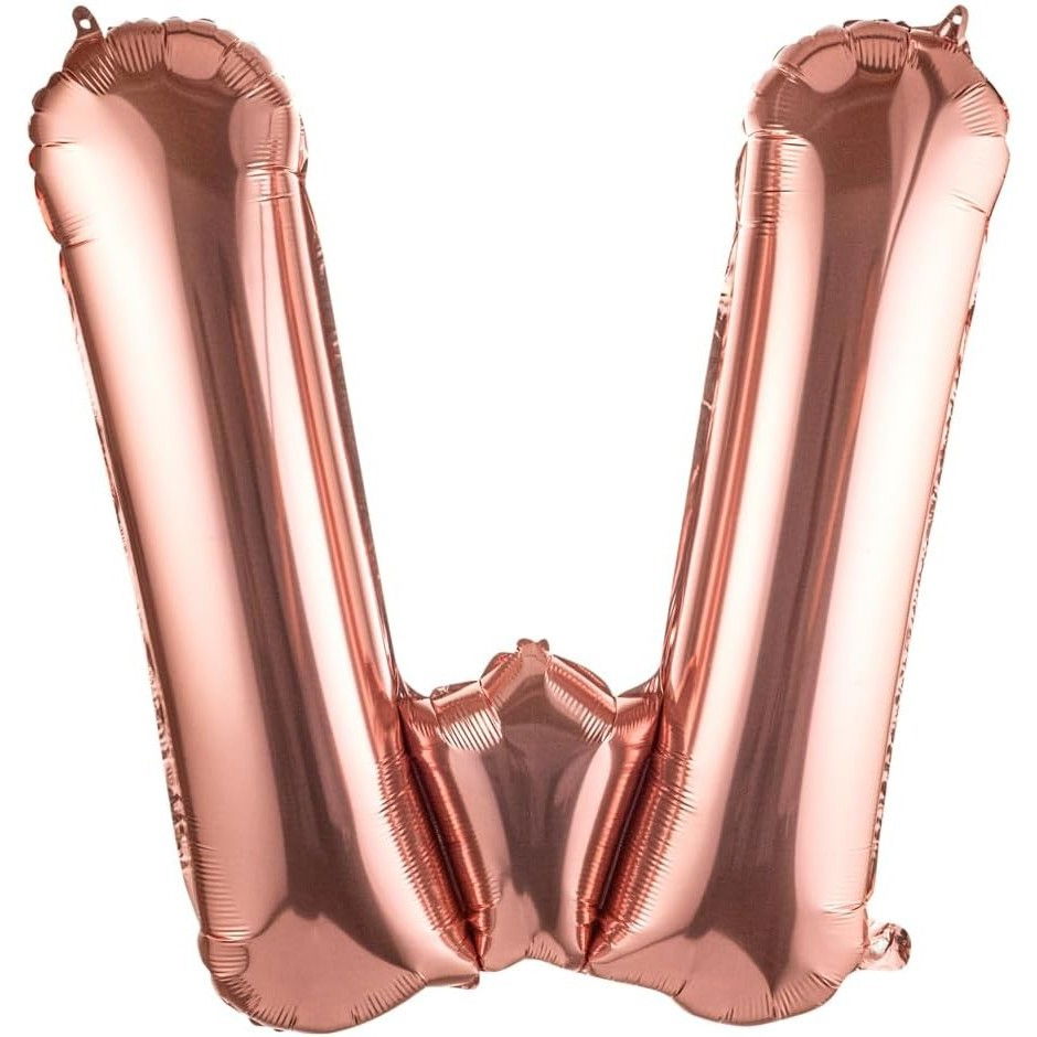 Balon Folie Metalizata Litera W, Flippy, 100 cm, Umflati cu Heliu sau Aer, Ambalaj Individual, Pai inclus, Rose Gold [1]