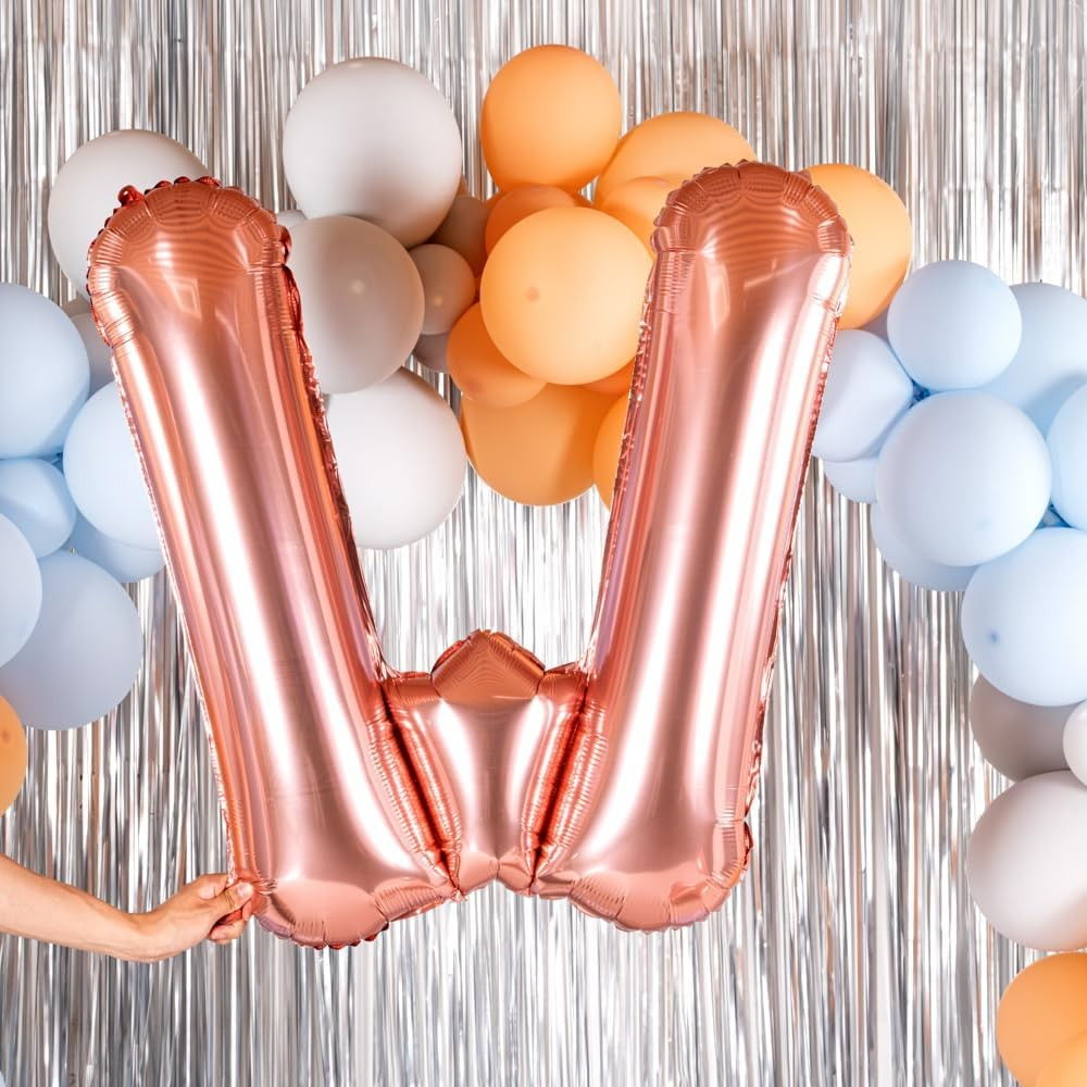 Balon Folie Metalizata Litera W, Flippy, 100 cm, Umflati cu Heliu sau Aer, Ambalaj Individual, Pai inclus, Rose Gold [5]