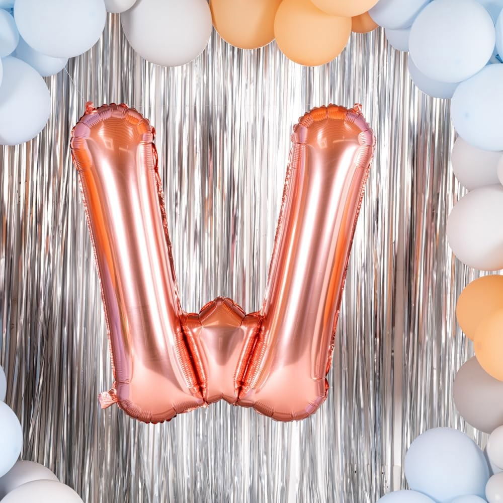 Balon Folie Metalizata Litera W, Flippy, 100 cm, Umflati cu Heliu sau Aer, Ambalaj Individual, Pai inclus, Rose Gold [7]