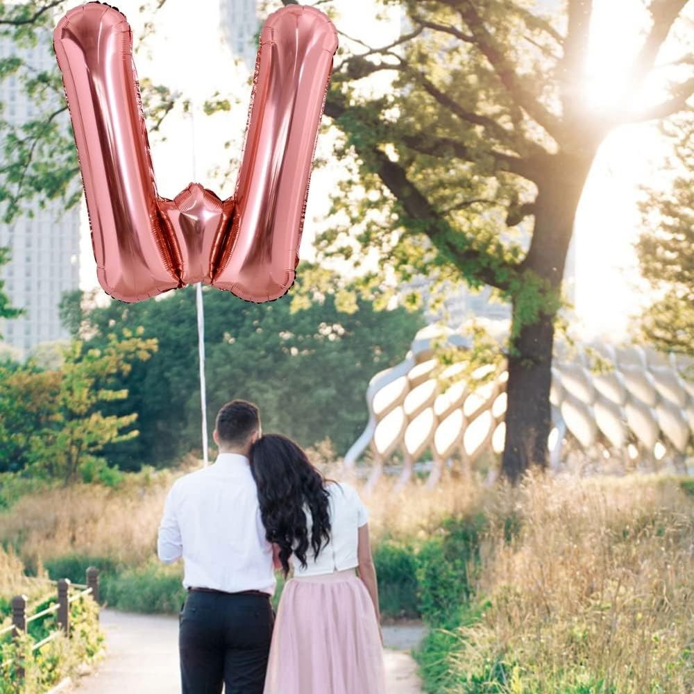 Balon Folie Metalizata Litera W, Flippy, 100 cm, Umflati cu Heliu sau Aer, Ambalaj Individual, Pai inclus, Rose Gold [3]
