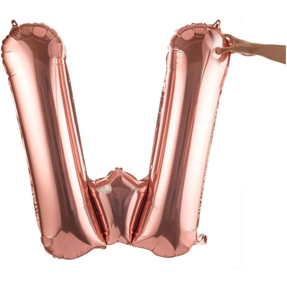 Balon Folie Metalizata Litera W, Flippy, 100 cm, Umflati cu Heliu sau Aer, Ambalaj Individual, Pai inclus, Rose Gold [8]
