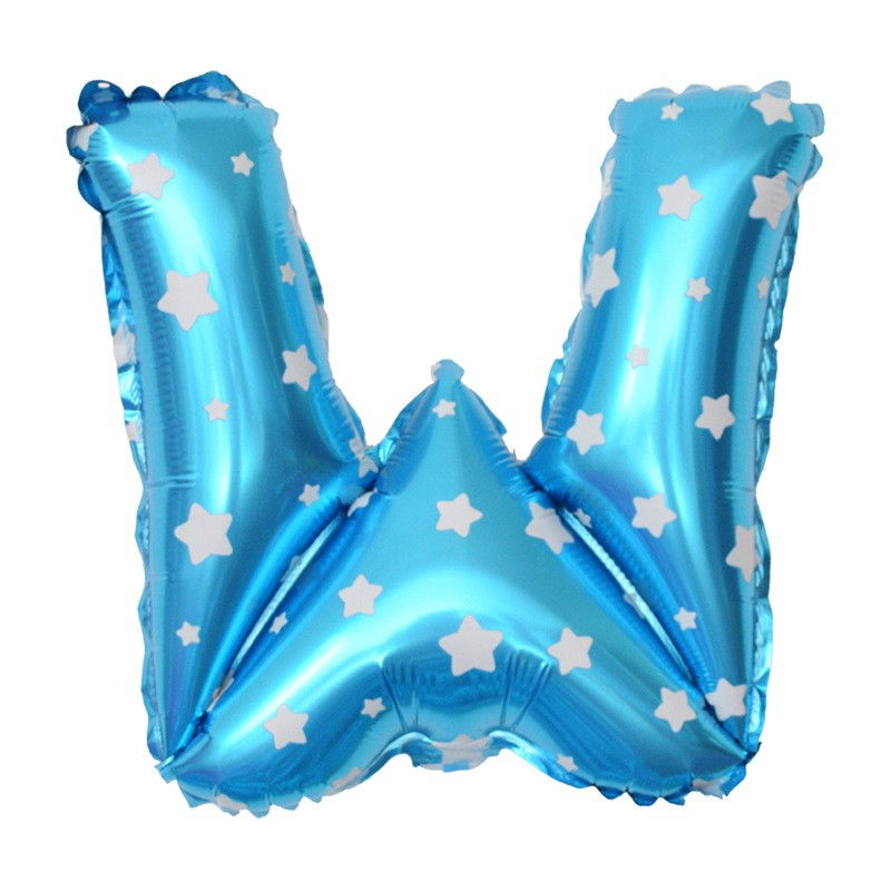 Balon Folie Metalizata Litera W, Flippy, 40 cm, Cu Imprimeu Stelute, Umflati cu Heliu sau Aer, Ambalaj Individual, Pai inclus, Albastru [1]