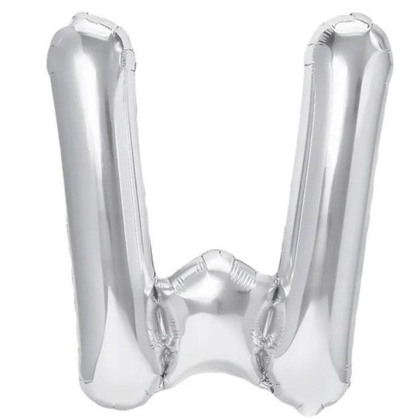 Balon Folie Metalizata Litera W, Flippy, 40 cm, Umflati cu Heliu sau Aer, Ambalaj Individual, Pai inclus, Argintiu [1]
