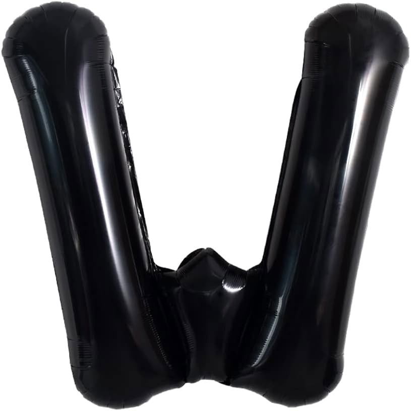 Balon Folie Metalizata Litera W, Flippy, 40 cm, Umflati cu Heliu sau Aer, Ambalaj Individual, Pai inclus, Negru [1]