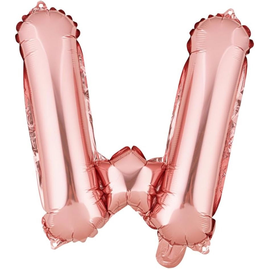 Balon Folie Metalizata Litera W, Flippy, 40 cm, Umflati cu Heliu sau Aer, Ambalaj Individual, Pai inclus, Rose Gold [1]