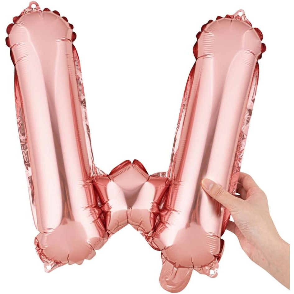 Balon Folie Metalizata Litera W, Flippy, 40 cm, Umflati cu Heliu sau Aer, Ambalaj Individual, Pai inclus, Rose Gold [6]
