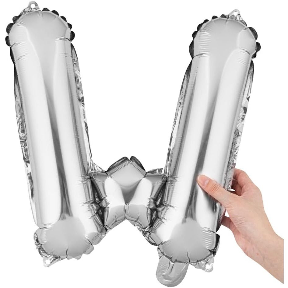 Balon Folie Metalizata Litera W, Flippy, 80 cm, Umflati cu Heliu sau Aer, Ambalaj Individual, Pai inclus, Argintiu [5]