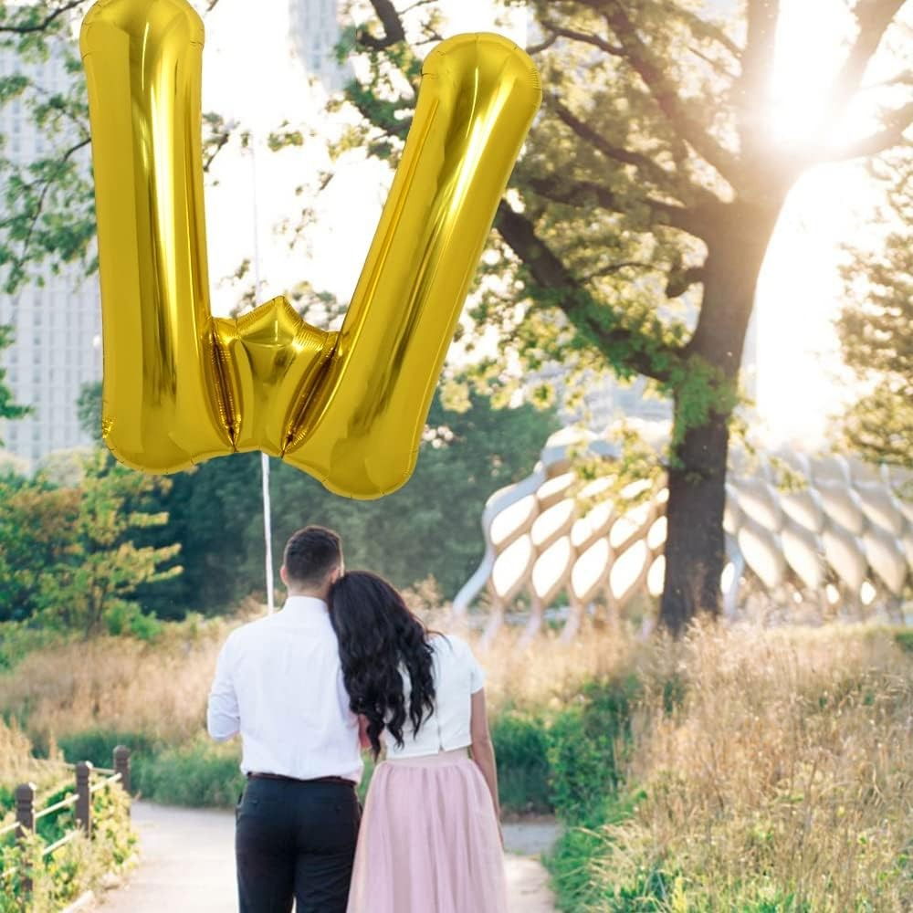 Balon Folie Metalizata Litera W, Flippy, 80 cm, Umflati cu Heliu sau Aer, Ambalaj Individual, Pai inclus, Auriu [3]