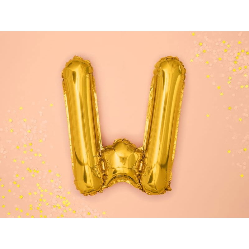 Balon Folie Metalizata Litera W, Flippy, 80 cm, Umflati cu Heliu sau Aer, Ambalaj Individual, Pai inclus, Auriu [4]