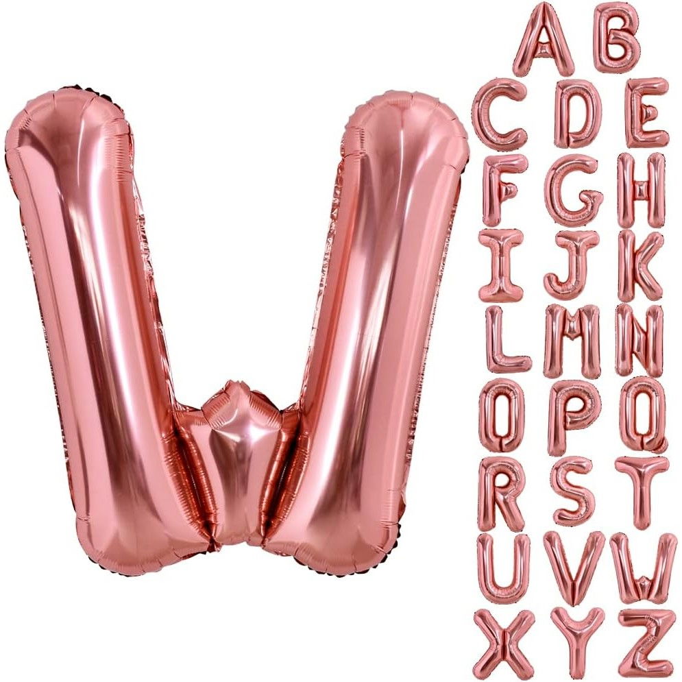 Balon Folie Metalizata Litera W, Flippy, 80 cm, Umflati cu Heliu sau Aer, Ambalaj Individual, Pai inclus, Rose Gold [4]