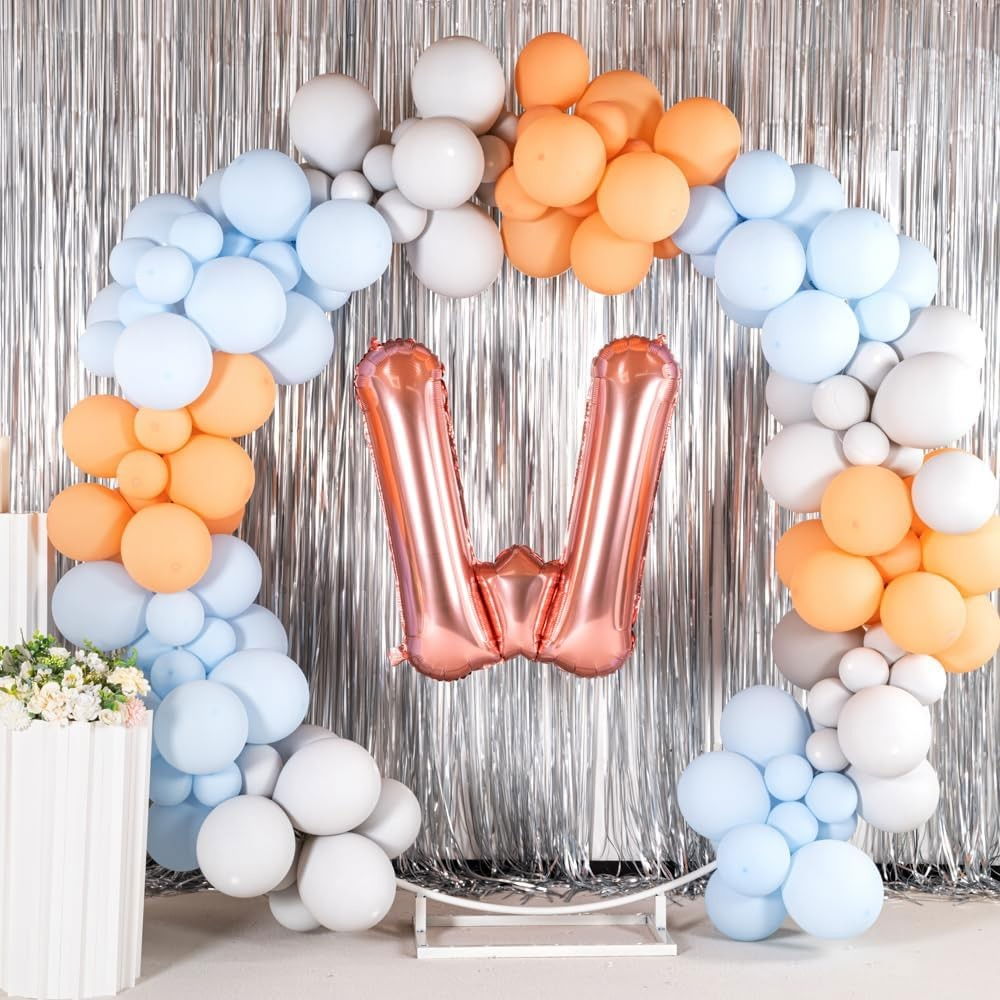 Balon Folie Metalizata Litera W, Flippy, 80 cm, Umflati cu Heliu sau Aer, Ambalaj Individual, Pai inclus, Rose Gold [6]