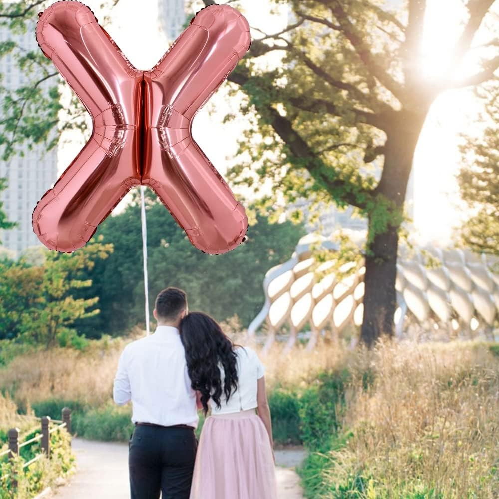Balon Folie Metalizata Litera X, Flippy, 100 cm, Umflati cu Heliu sau Aer, Ambalaj Individual, Pai inclus, Rose Gold [3]