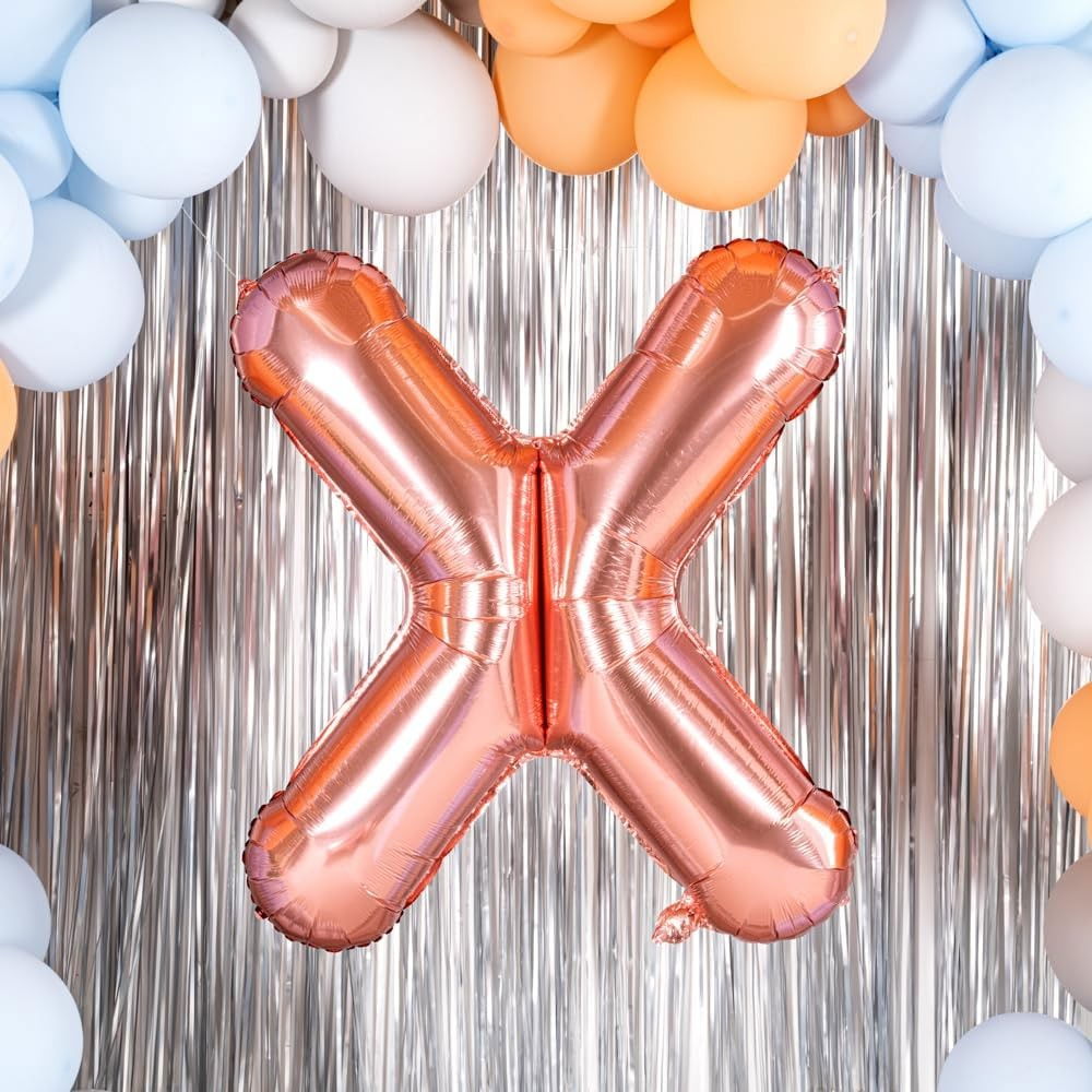 Balon Folie Metalizata Litera X, Flippy, 100 cm, Umflati cu Heliu sau Aer, Ambalaj Individual, Pai inclus, Rose Gold [7]