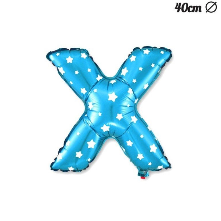 Balon Folie Metalizata Litera X, Flippy, 40 cm, Cu Imprimeu Stelute, Umflati cu Heliu sau Aer, Ambalaj Individual, Pai inclus, Albastru [4]