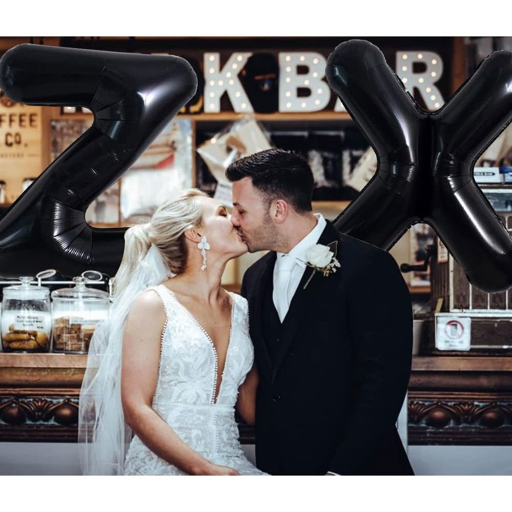 Balon Folie Metalizata Litera X, Flippy, 40 cm, Umflati cu Heliu sau Aer, Ambalaj Individual, Pai inclus, Negru [3]