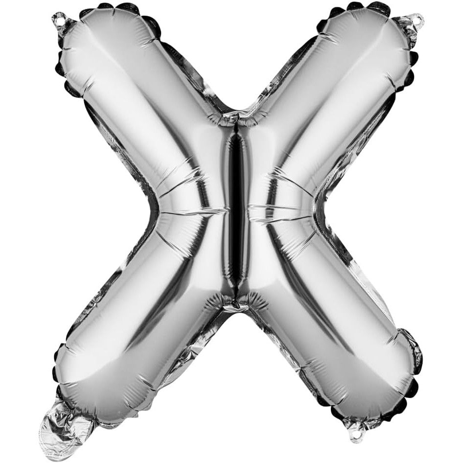 Balon Folie Metalizata Litera X, Flippy, 80 cm, Umflati cu Heliu sau Aer, Ambalaj Individual, Pai inclus, Argintiu [6]