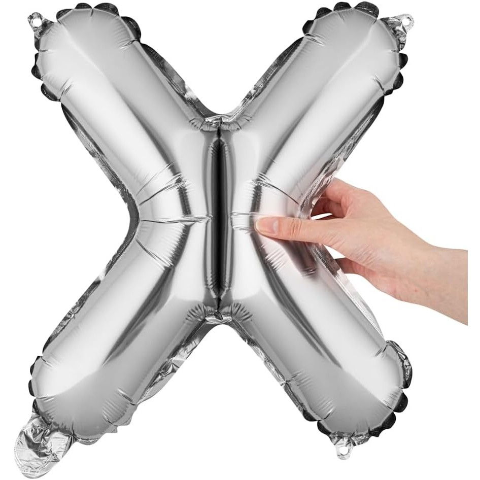 Balon Folie Metalizata Litera X, Flippy, 80 cm, Umflati cu Heliu sau Aer, Ambalaj Individual, Pai inclus, Argintiu [7]