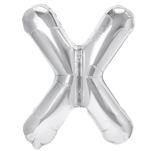 Balon Folie Metalizata Litera X, Flippy, 80 cm, Umflati cu Heliu sau Aer, Ambalaj Individual, Pai inclus, Argintiu [1]