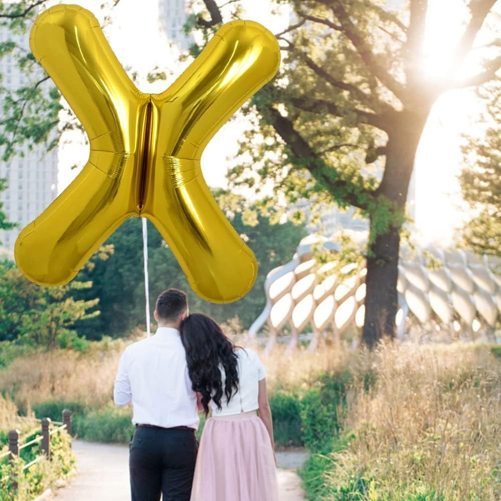 Balon Folie Metalizata Litera X, Flippy, 80 cm, Umflati cu Heliu sau Aer, Ambalaj Individual, Pai inclus, Auriu [3]
