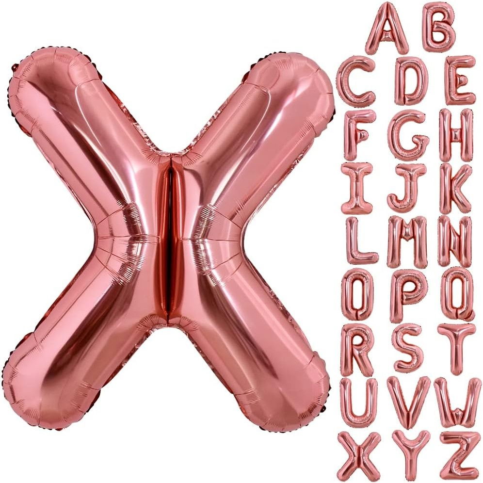 Balon Folie Metalizata Litera X, Flippy, 80 cm, Umflati cu Heliu sau Aer, Ambalaj Individual, Pai inclus, Rose Gold [4]