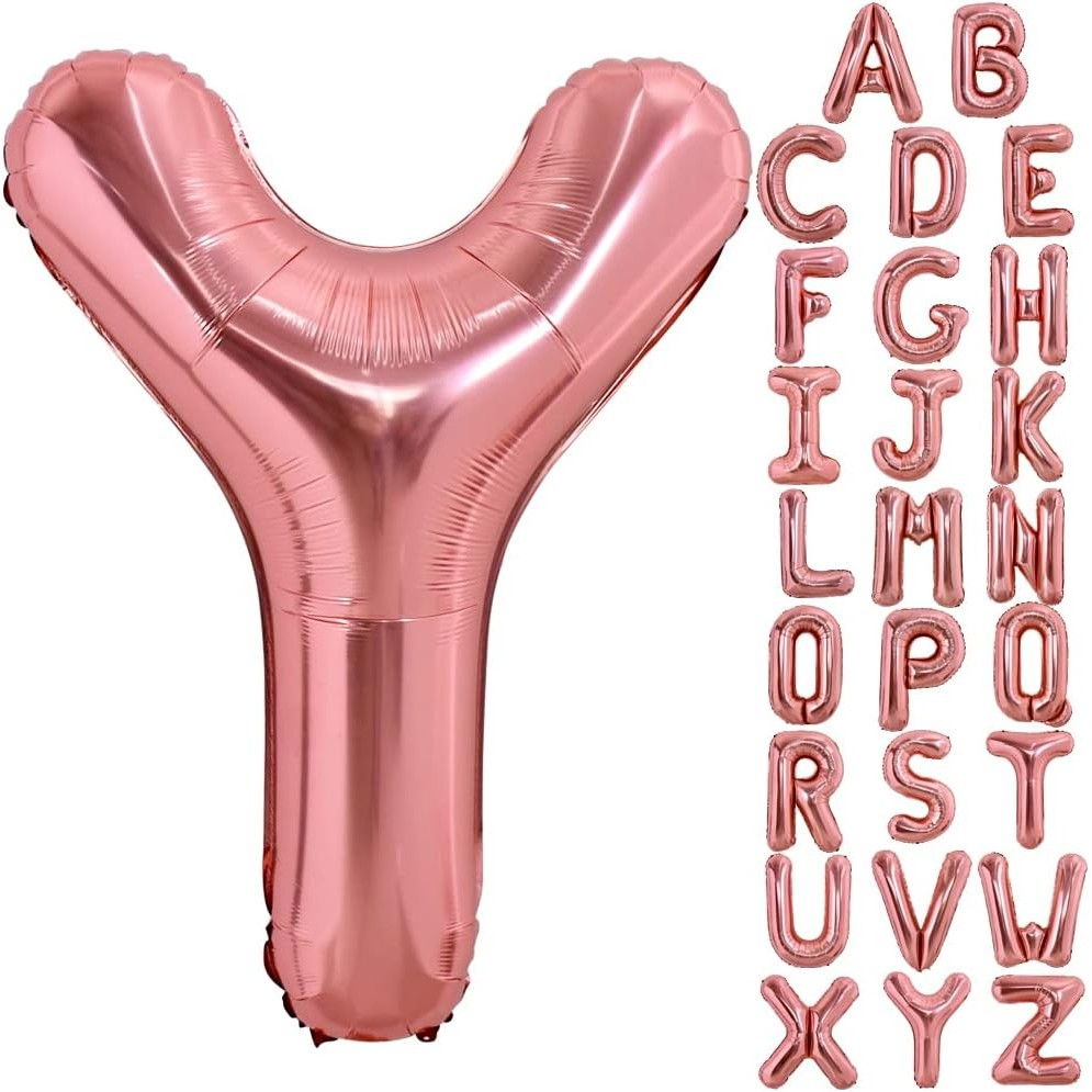 Balon Folie Metalizata Litera Y, Flippy, 100 cm, Umflati cu Heliu sau Aer, Ambalaj Individual, Pai inclus, Rose Gold [8]
