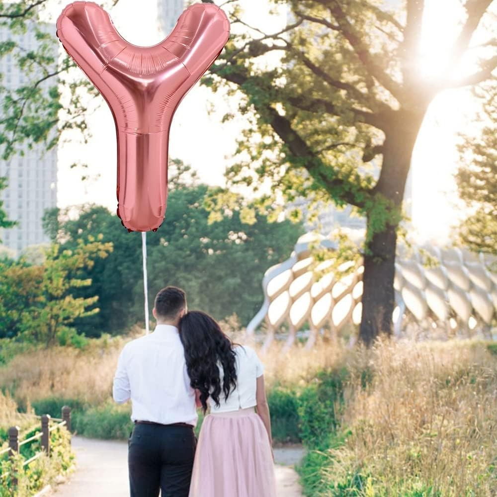 Balon Folie Metalizata Litera Y, Flippy, 100 cm, Umflati cu Heliu sau Aer, Ambalaj Individual, Pai inclus, Rose Gold [7]