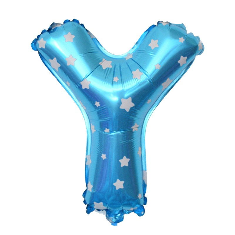 Balon Folie Metalizata Litera Y, Flippy, 40 cm, Cu Imprimeu Stelute, Umflati cu Heliu sau Aer, Ambalaj Individual, Pai inclus, Albastru [3]