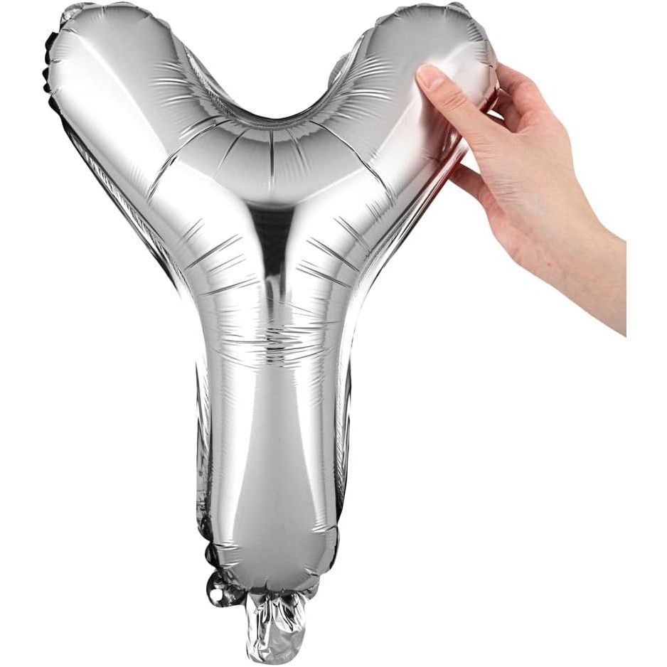 Balon Folie Metalizata Litera Y, Flippy, 80 cm, Umflati cu Heliu sau Aer, Ambalaj Individual, Pai inclus, Argintiu [7]