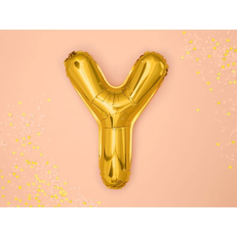 Balon Folie Metalizata Litera Y, Flippy, 80 cm, Umflati cu Heliu sau Aer, Ambalaj Individual, Pai inclus, Auriu [4]