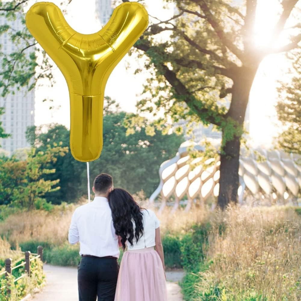 Balon Folie Metalizata Litera Y, Flippy, 80 cm, Umflati cu Heliu sau Aer, Ambalaj Individual, Pai inclus, Auriu [3]