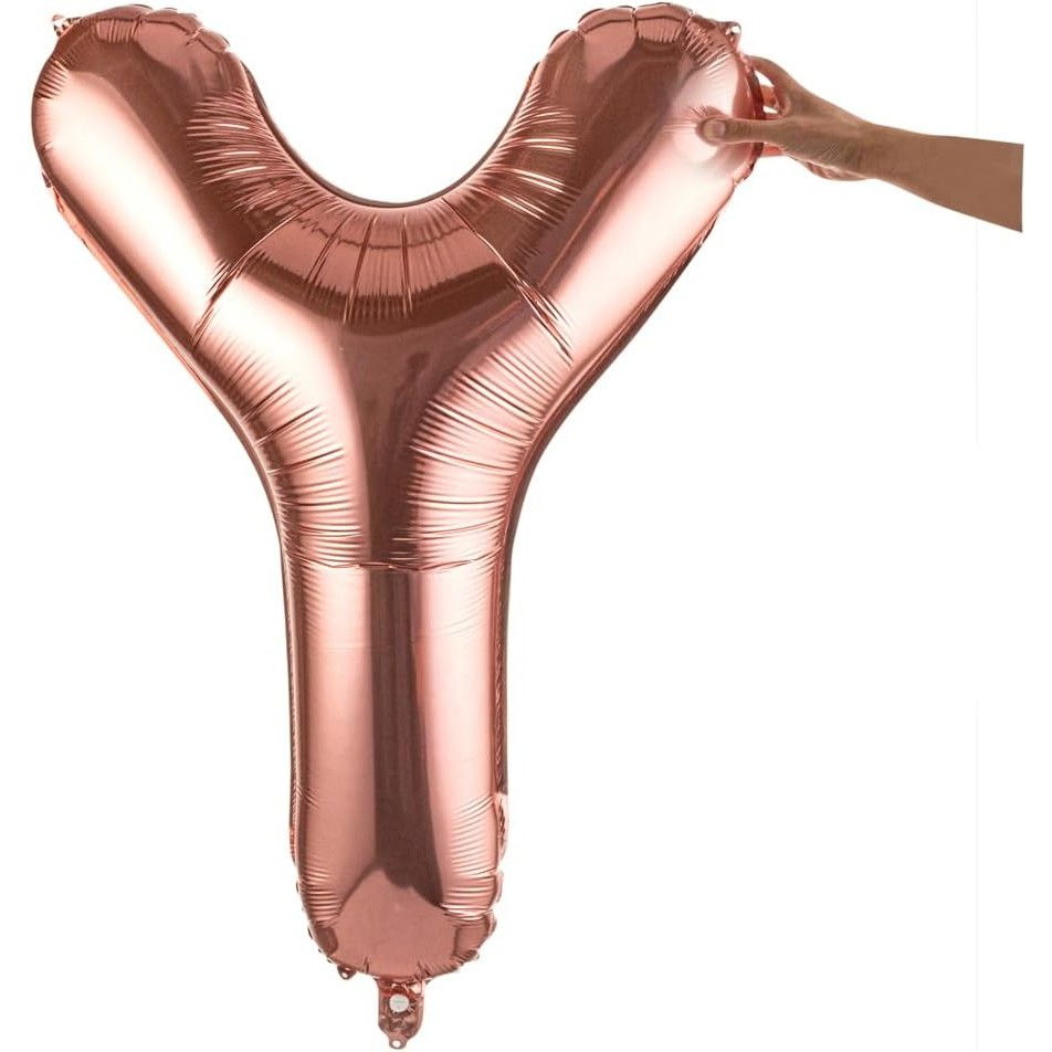 Balon Folie Metalizata Litera Y, Flippy, 80 cm, Umflati cu Heliu sau Aer, Ambalaj Individual, Pai inclus, Rose Gold [6]