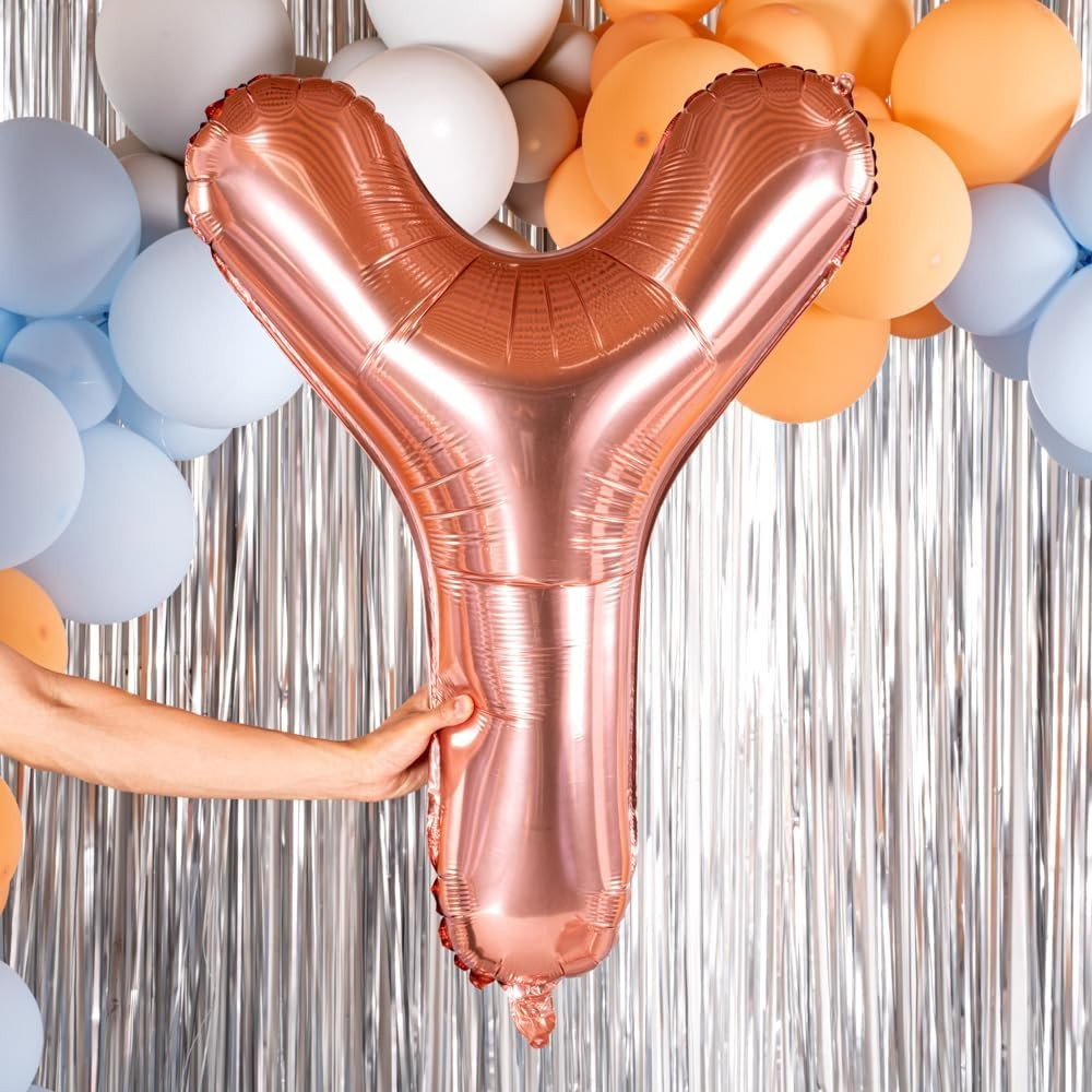 Balon Folie Metalizata Litera Y, Flippy, 80 cm, Umflati cu Heliu sau Aer, Ambalaj Individual, Pai inclus, Rose Gold [2]