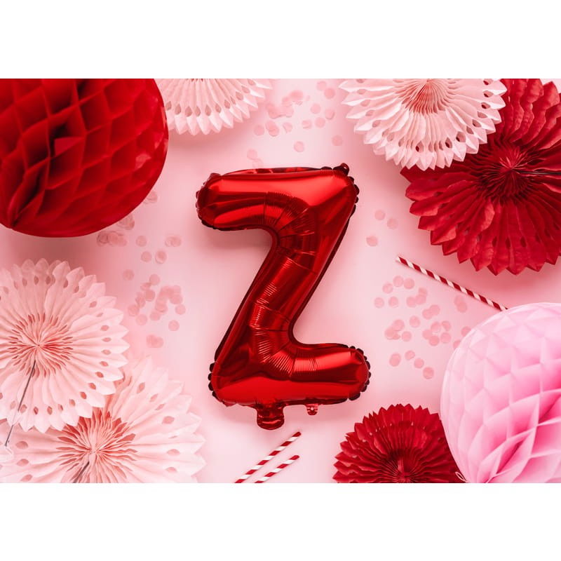 Balon Folie Metalizata Litera Z, Flippy, 40 cm, Umflati cu Heliu sau Aer, Ambalaj Individual, Pai inclus, Rosu [2]