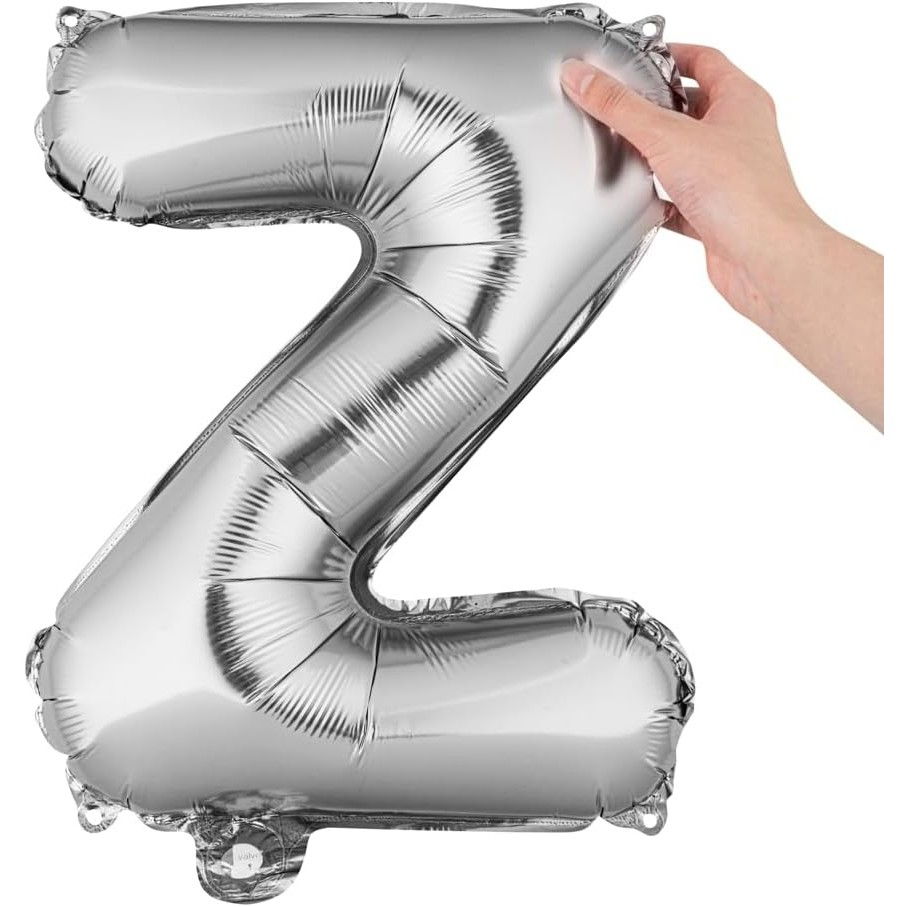 Balon Folie Metalizata Litera Z, Flippy, 80 cm, Umflati cu Heliu sau Aer, Ambalaj Individual, Pai inclus, Argintiu [6]