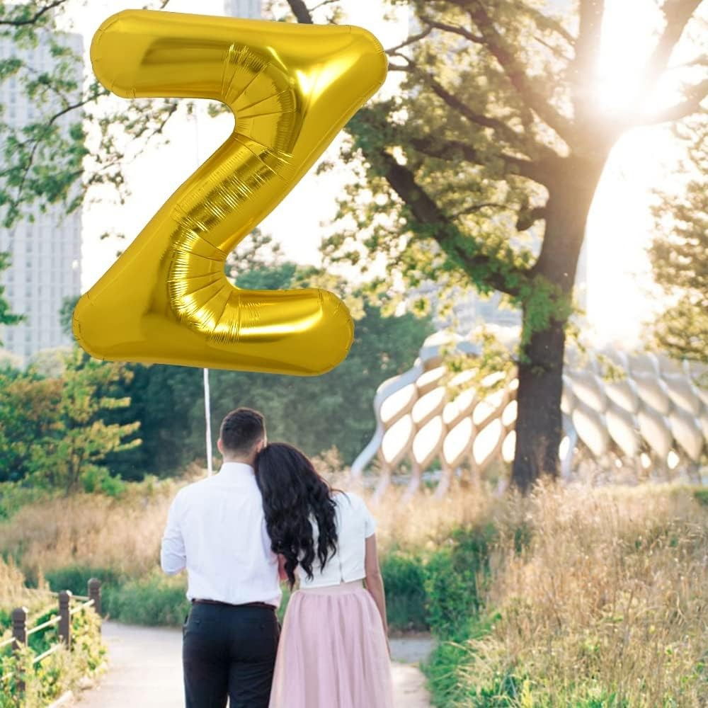 Balon Folie Metalizata Litera Z, Flippy, 80 cm, Umflati cu Heliu sau Aer, Ambalaj Individual, Pai inclus, Auriu [3]