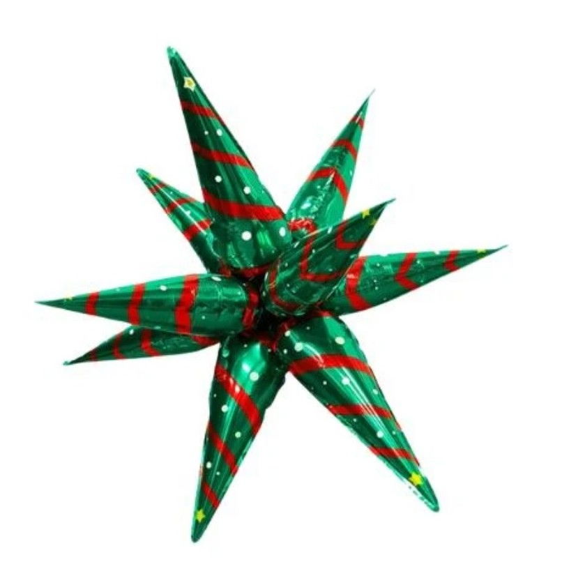 Balon Stea, Flippy, din Folie de Aluminiu, Tema Craciun, 12 Varfuri, 65 x 23 cm, Verde/Rosu [1]