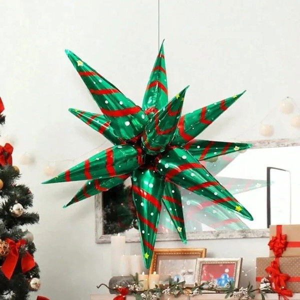 Balon Stea, Flippy, din Folie de Aluminiu, Tema Craciun, 12 Varfuri, 65 x 23 cm, Verde/Rosu [3]