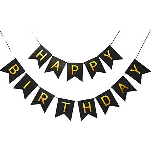 Banner Happy Birthday 100x200 cm, Flippy, Dimensiune Stegulet 11.5x16.5 cm, Rola de Ata Inclusa, Negru [1]